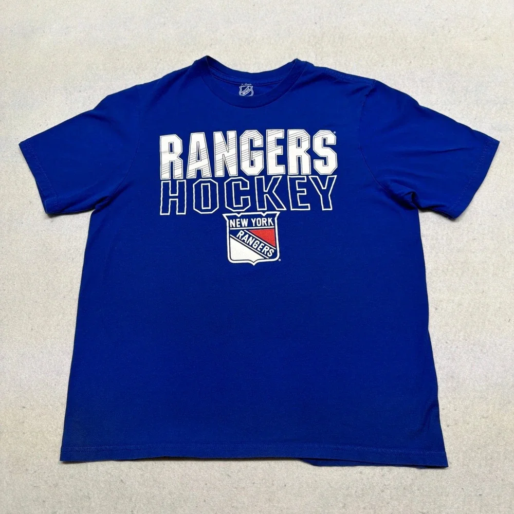 NHL New York‎ Rangers Hockey T-Shirt Blue Graphic Y2K Streetwear Youth XL 18